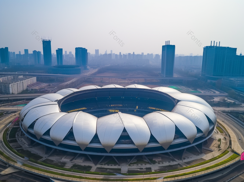远景航拍圆形建筑物实拍摄影图,高清,摄影图,摄影图片,图片大全,摄影图免费下载